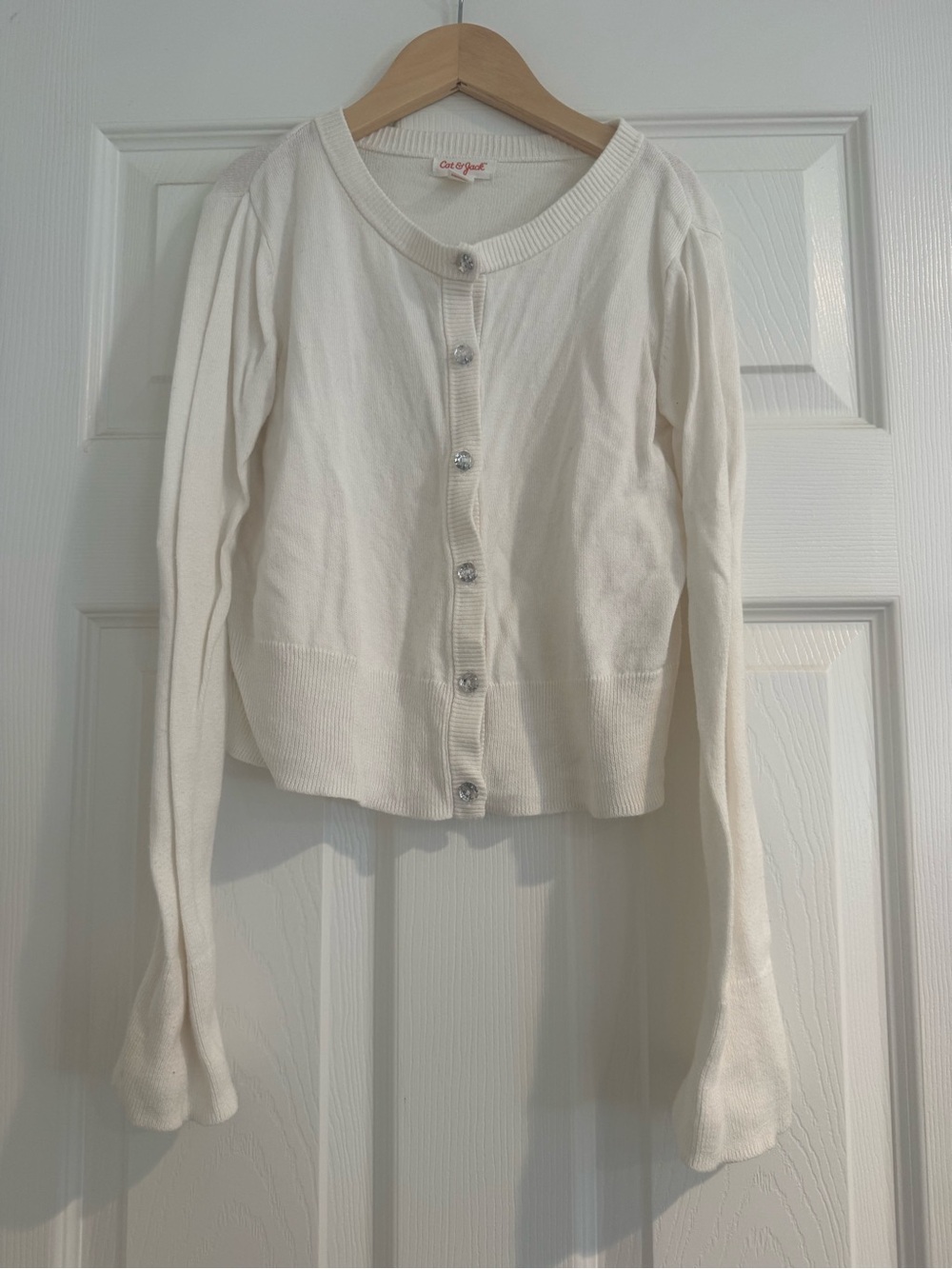 Cat & Jack Ivory Knit Cardigan with Jewel Button